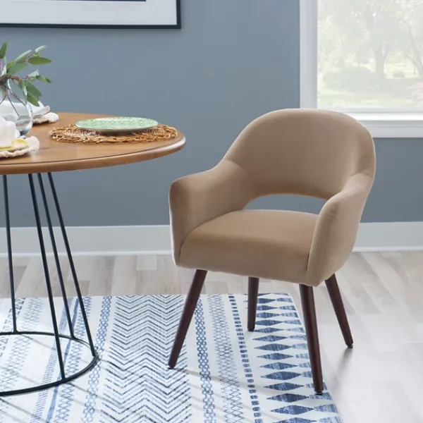 Dining Chairs-Kirkland's Home Beige Velvet Curved Open Back Dining Chair Tan