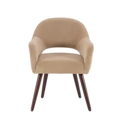 Dining Chairs-Kirkland's Home Beige Velvet Curved Open Back Dining Chair Tan