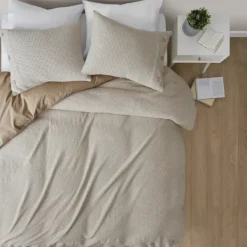 Duvets-Kirkland's Home Beige Waffle Weave 3-Pc. Queen Duvet Cover Set Tan