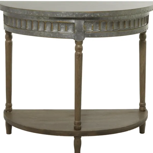 Console Tables-Kirkland's Home Beige Wood And Metal Half Moon Console Table Tan