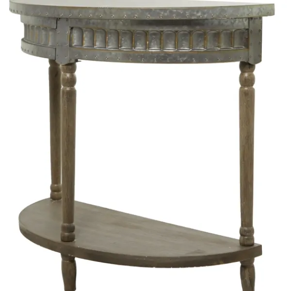 Console Tables-Kirkland's Home Beige Wood And Metal Half Moon Console Table Tan