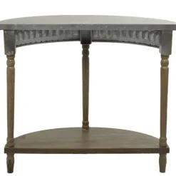 Console Tables-Kirkland's Home Beige Wood And Metal Half Moon Console Table Tan