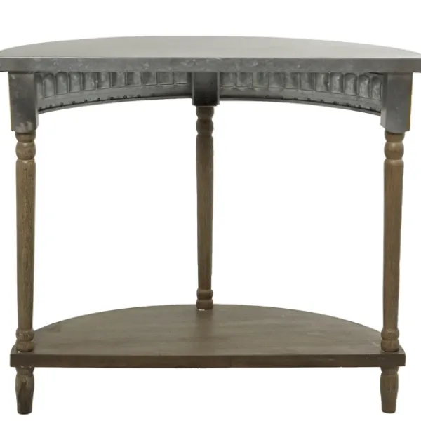 Console Tables-Kirkland's Home Beige Wood And Metal Half Moon Console Table Tan