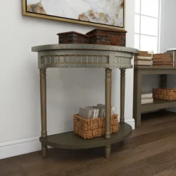 Console Tables-Kirkland's Home Beige Wood And Metal Half Moon Console Table Tan
