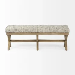 Entryway Furniture-Kirkland's Home Beige Woven Leather X-Base Bench Gray/Tan