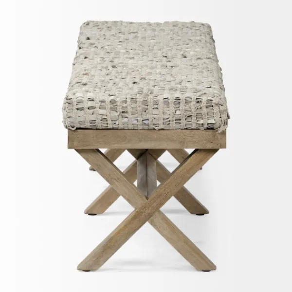 Entryway Furniture-Kirkland's Home Beige Woven Leather X-Base Bench Gray/Tan