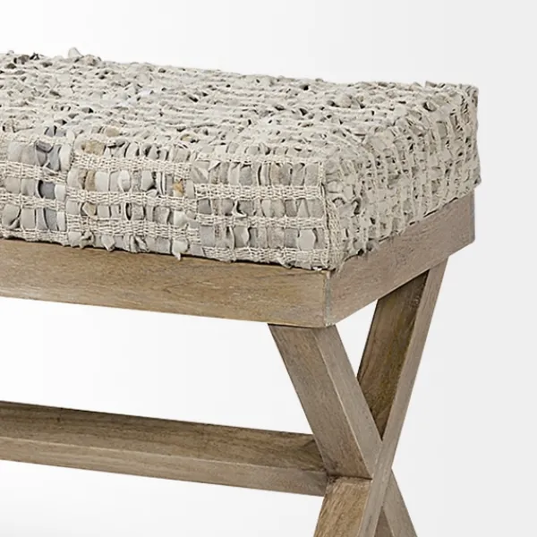 Entryway Furniture-Kirkland's Home Beige Woven Leather X-Base Bench Gray/Tan