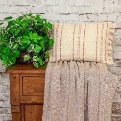 Pillows-Kirkland's Home Beige Woven Red Stripes Lumbar Pillow Tan