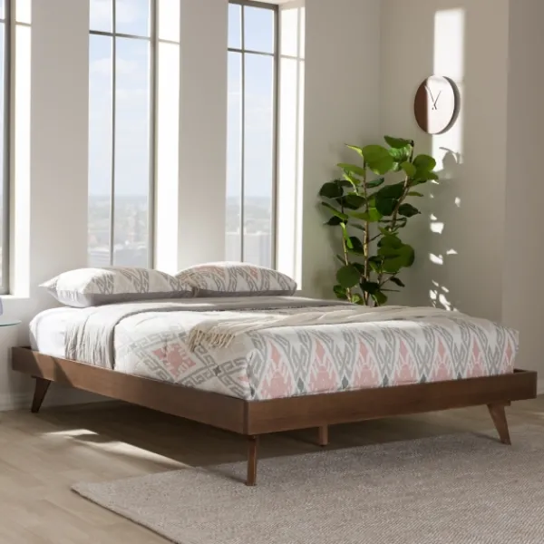 Beds & Headboards-Kirkland's Home Benjamin Walnut Tapered Leg King Bed Frame Brown