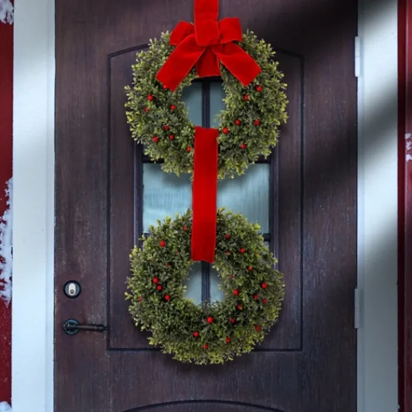 Wreaths-Kirkland's Home Berries And Boxwood Double Wreath Green/Red