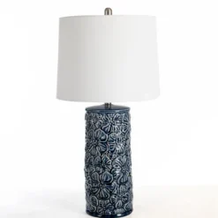 Table Lamps-Kirkland's Home Berto Glazed Denim Floral Table Lamp Blue