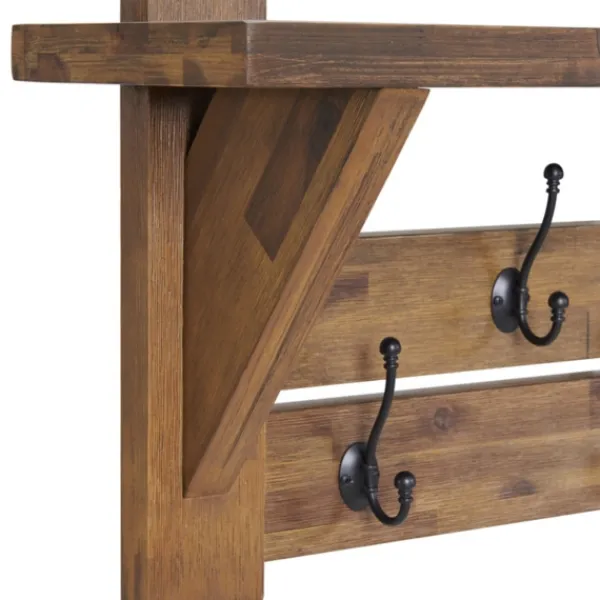 Hooks-Kirkland's Home Beth Acacia Wood Wall Shelf With Hooks