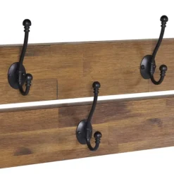 Hooks-Kirkland's Home Beth Acacia Wood Wall Shelf With Hooks