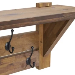 Hooks-Kirkland's Home Beth Acacia Wood Wall Shelf With Hooks