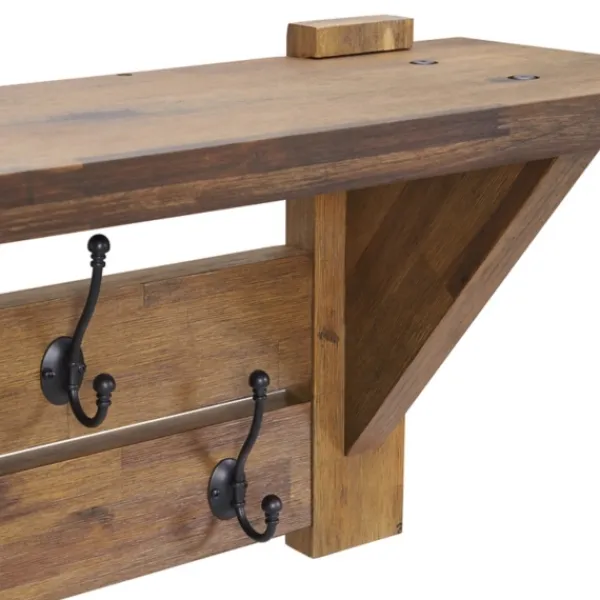 Hooks-Kirkland's Home Beth Acacia Wood Wall Shelf With Hooks