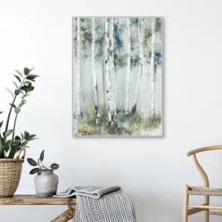 Framed Art-Kirkland's Home Birch Blue Forest Framed Canvas Art Print White/Blue/Green