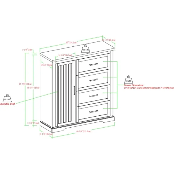 Dressers & Chests-Kirkland's Home Birch Grooved 4-Drawer Dresser With Wardrobe Tan
