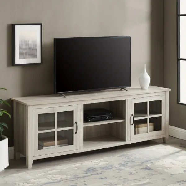 Tv Stands & Media Consoles-Kirkland's Home Birch Wood And Glass Door Tv Stand White