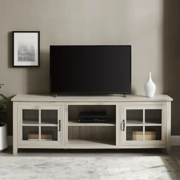 Tv Stands & Media Consoles-Kirkland's Home Birch Wood And Glass Door Tv Stand White