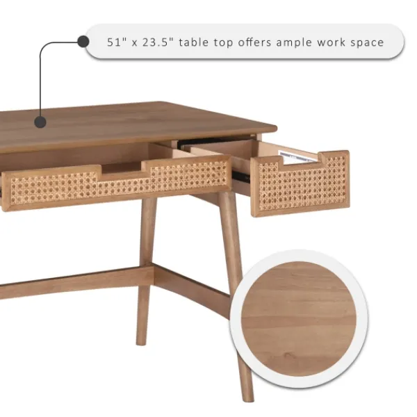Office Furniture-Kirkland's Home Birch Wood And Rattan Desk