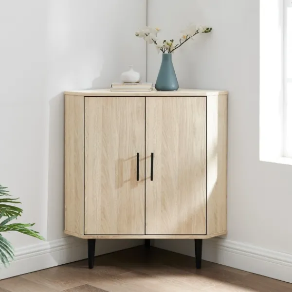 Cabinets & Sideboards-Kirkland's Home Birch Wood Finish Corner Cabinet Tan