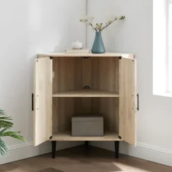 Cabinets & Sideboards-Kirkland's Home Birch Wood Finish Corner Cabinet Tan