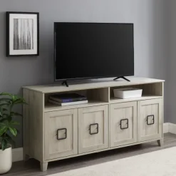 Tv Stands & Media Consoles-Kirkland's Home Birch Wooden Door Modern Tv Stand Ivory