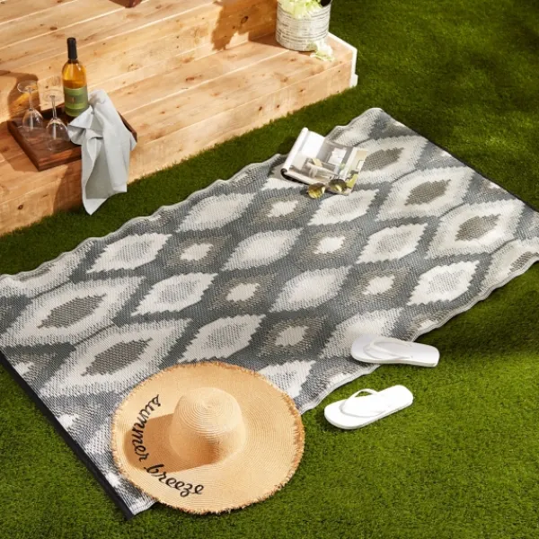 Outdoor Rugs-Kirkland's Home Black & Gray Diamond Stripe Outdoor Area Rug, 4X6 Black/Gray