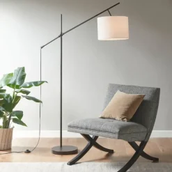 Floor Lamps-Kirkland's Home Black Adjustable Arm Modern Floor Lamp White
