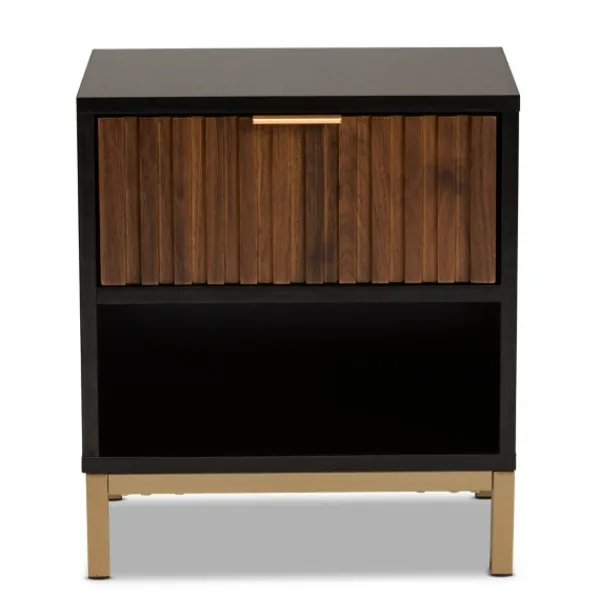 Nightstands-Kirkland's Home Black And Brown Single Drawer Nightstand Black/Brown