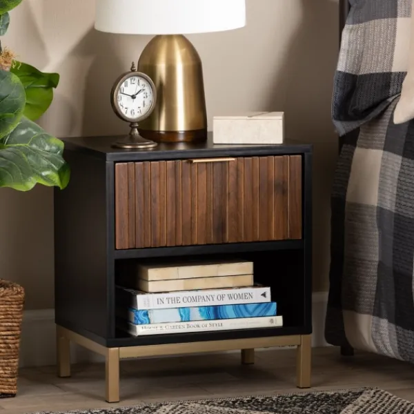 Nightstands-Kirkland's Home Black And Brown Single Drawer Nightstand Black/Brown