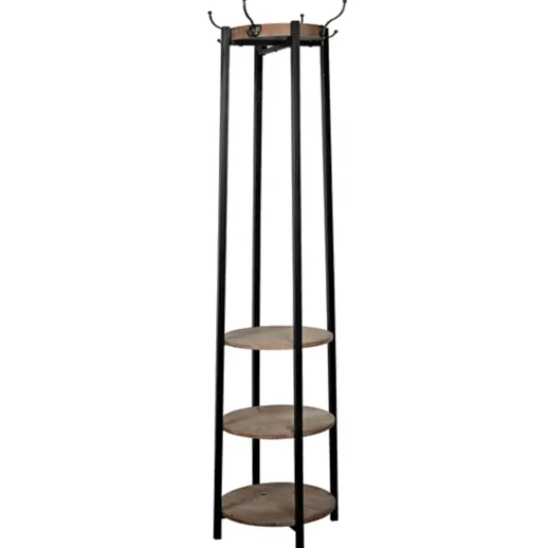 Entryway Furniture-Kirkland's Home Black And Brown Wood And Metal Shelf Coat Rack