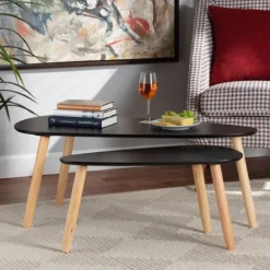 Coffee Tables-Kirkland's Home Black And Brown Wood Coffee Tables, Set Of 2 Black/Brown