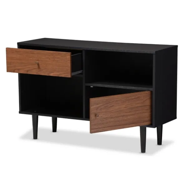 Cabinets & Sideboards-Kirkland's Home Black And Brown Wood Open Shelf Cabinet