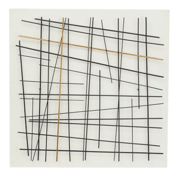 Wall Plaques-Kirkland's Home Black And Gold Iron Abstract Lines Plaque White/Gold/Black