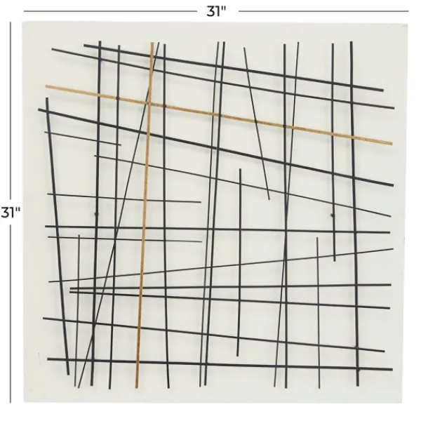 Wall Plaques-Kirkland's Home Black And Gold Iron Abstract Lines Plaque White/Gold/Black