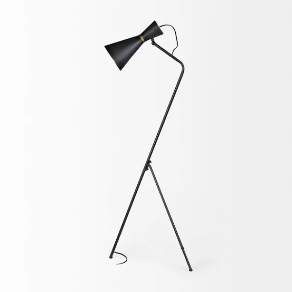 Floor Lamps-Kirkland's Home Black And Gold Lined Metal Tripod Floor Lamp Black/Gold