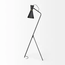 Floor Lamps-Kirkland's Home Black And Gold Lined Metal Tripod Floor Lamp Black/Gold