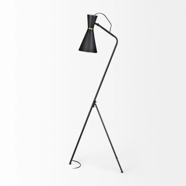 Floor Lamps-Kirkland's Home Black And Gold Lined Metal Tripod Floor Lamp Black/Gold