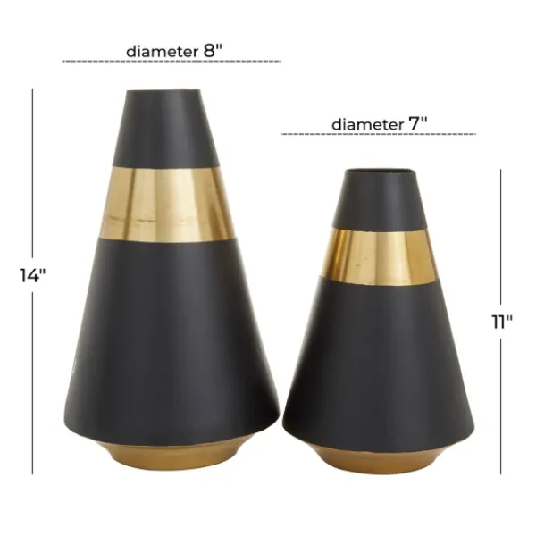 Vases-Kirkland's Home Black And Gold Reverse Cone Vases, Set Of 2 Black/Gold
