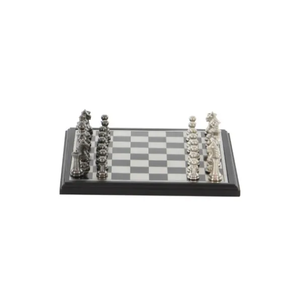 Statues & Figurines-Kirkland's Home Black And Gray Beveled Board Aluminum Chess Set Black/Gray