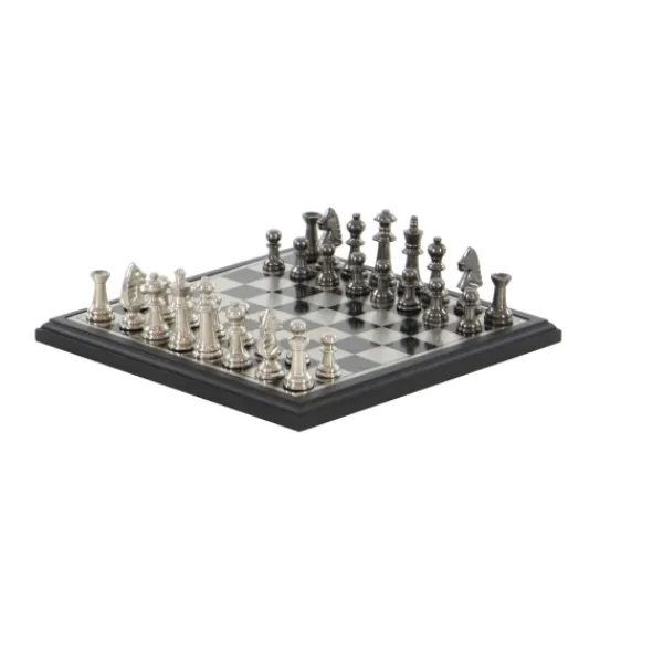 Statues & Figurines-Kirkland's Home Black And Gray Beveled Board Aluminum Chess Set Black/Gray