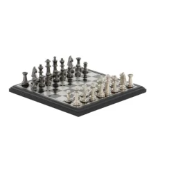 Statues & Figurines-Kirkland's Home Black And Gray Beveled Board Aluminum Chess Set Black/Gray