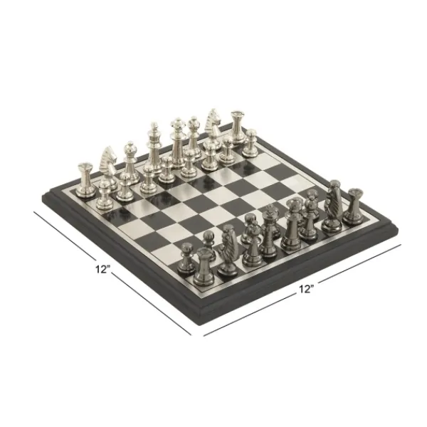 Statues & Figurines-Kirkland's Home Black And Gray Beveled Board Aluminum Chess Set Black/Gray