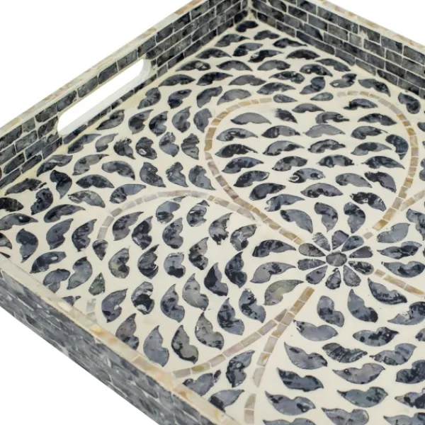 Decorative Trays-Kirkland's Home Black And Ivory Mosaic Capiz Shell Tray Black/Ivory