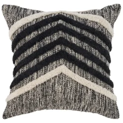 Pillows-Kirkland's Home Black And Metallic Fringe Textured Pillow Black/Ivory/Silver