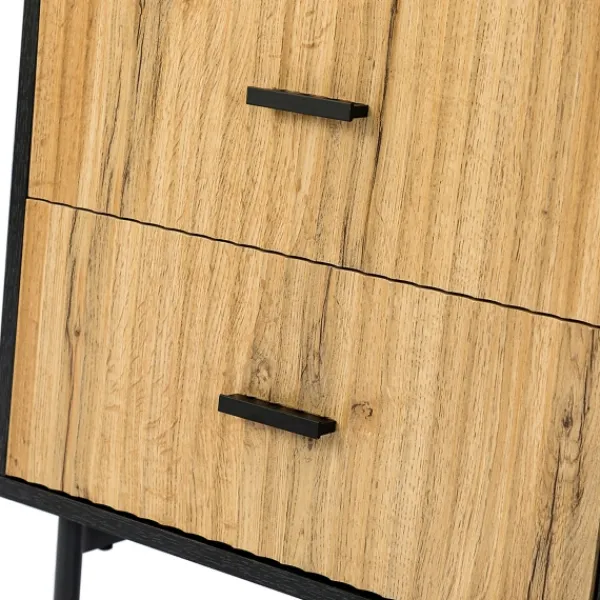 Nightstands-Kirkland's Home Black And Natural Wood 2-Drawer Nightstand