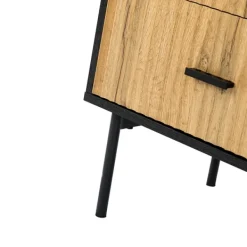 Nightstands-Kirkland's Home Black And Natural Wood 2-Drawer Nightstand