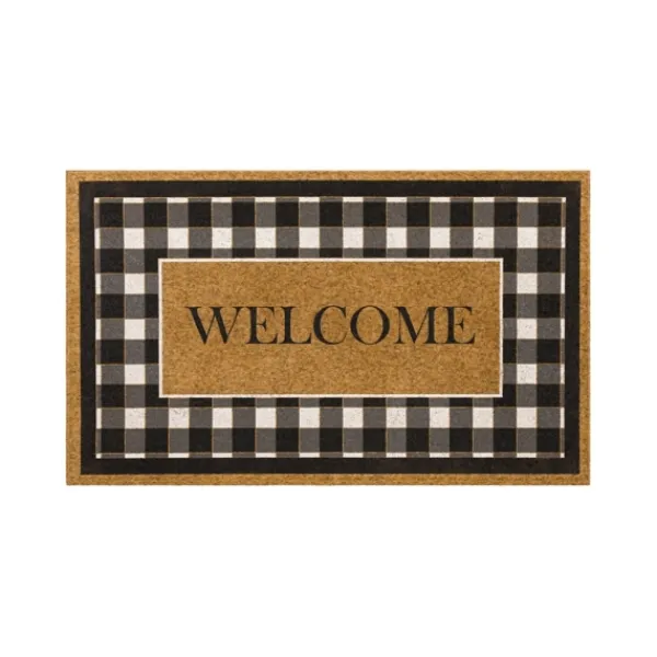 Doormats-Kirkland's Home Black And White Buffalo Check Welcome Doormat Black/White