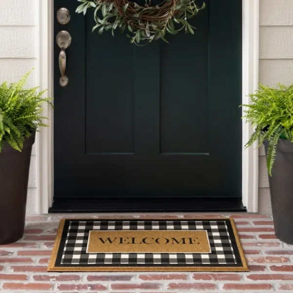 Doormats-Kirkland's Home Black And White Buffalo Check Welcome Doormat Black/White